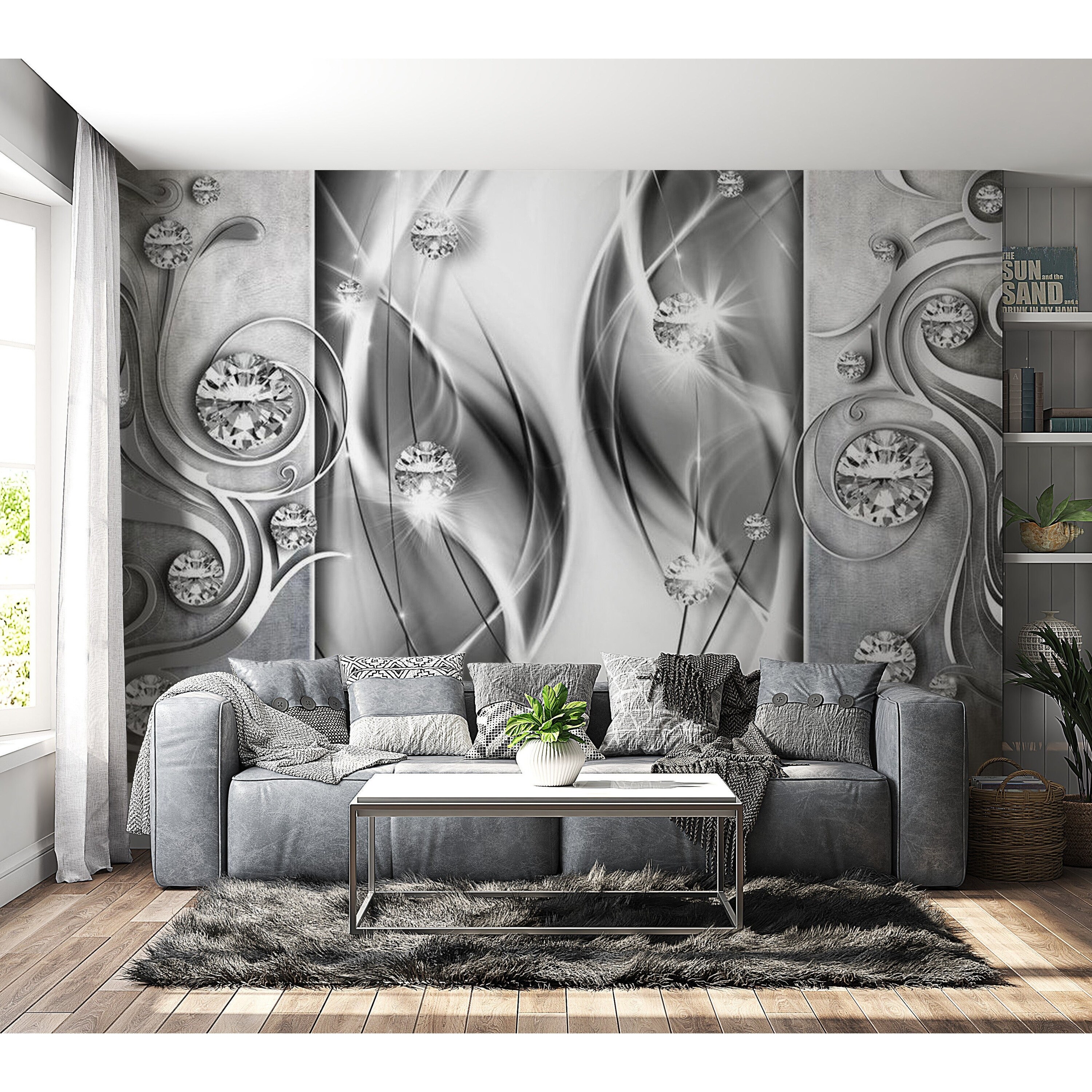 Peel Stick Glam Wall Mural Diamonds In Silver Removable Wallpaper 115 Wx82 H