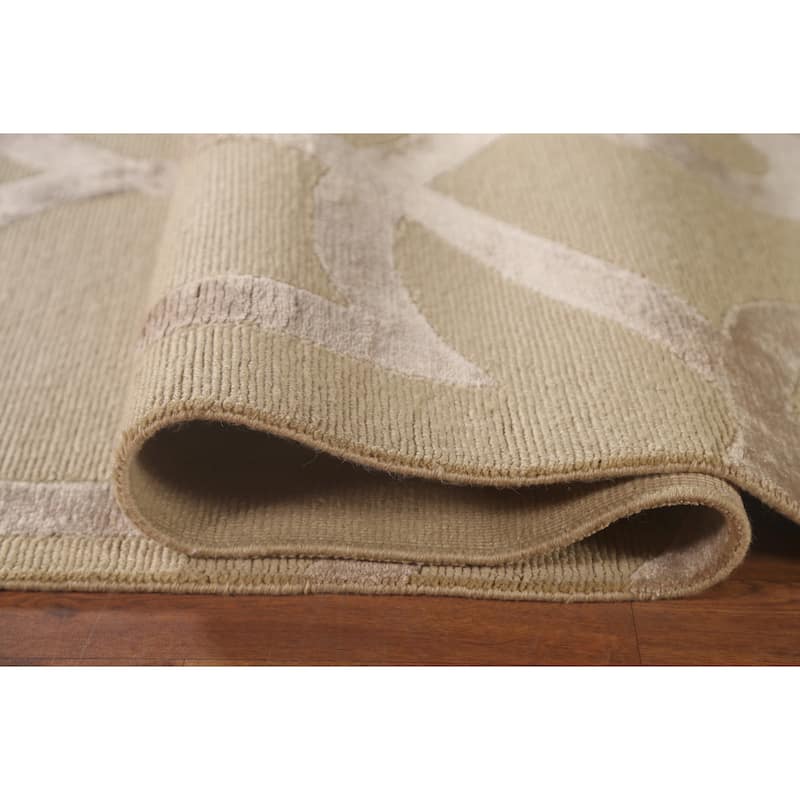 Geometric Nepalese Modern Area Rug Handmade Wool Carpet Beige - 9'2" x 11'10"