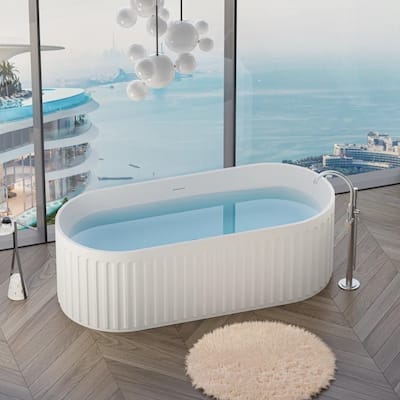 ABRUZZO 67" Freestanding Soaking Solid Surface Bathtub Stone Resin with Overflow and Pop-up Drain