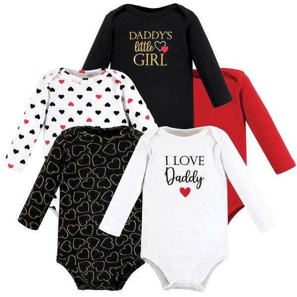slide 1 of 1, Hudson Baby Infant Girl Cotton Long-Sleeve Bodysuits, Girl Daddy Red Black 5-Pack Preemie - Girl Daddy Red Black 5-Pack