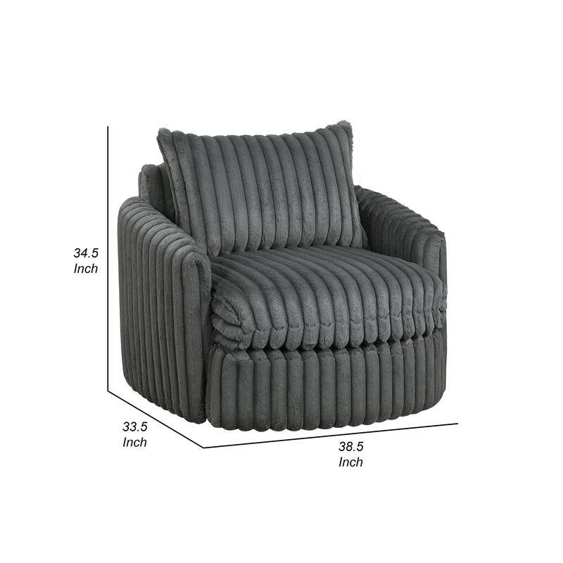 Goro Round Swivel Accent Chair, 39 Inch, Gray Corduroy, Solid Wood