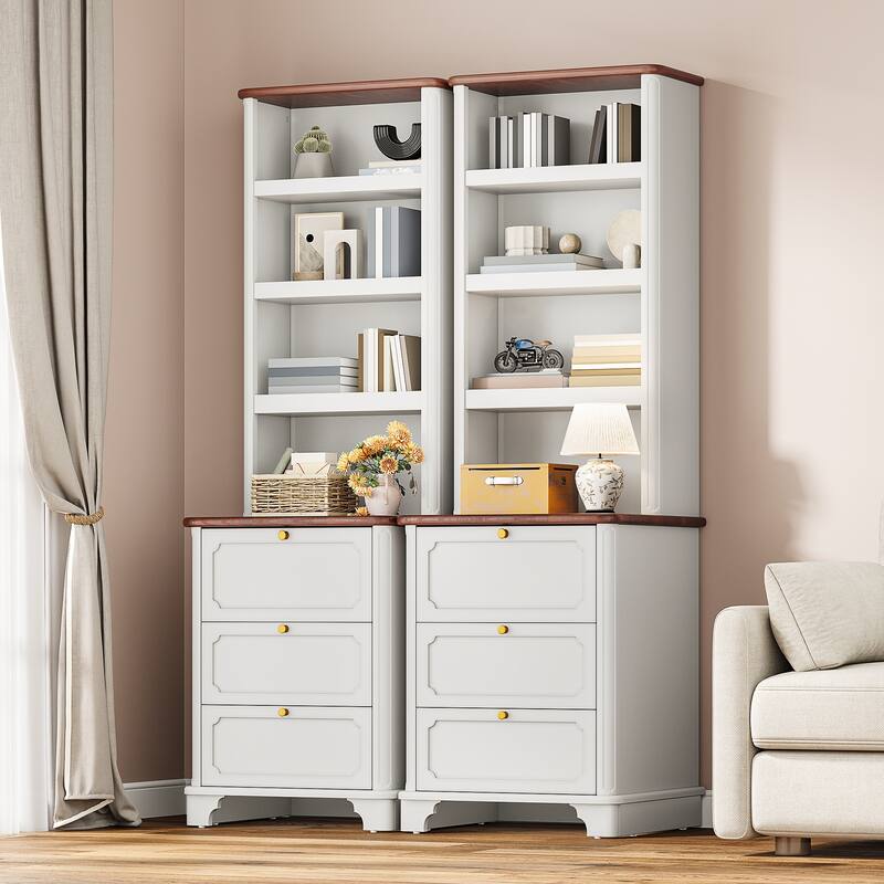 Moasis Farmhouse 71" Bookcase with 3 Drawers, 4 Tiers Open Shelves Bookshelf for Living Room