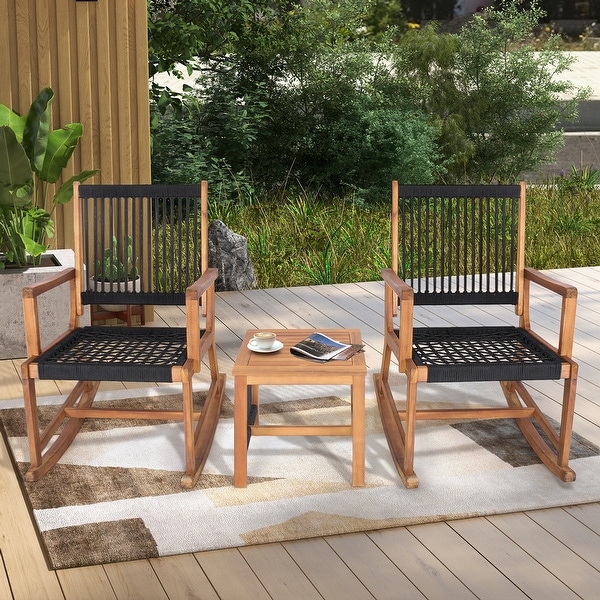 costway acacia wood rocking chair patio garden lawn w cushion