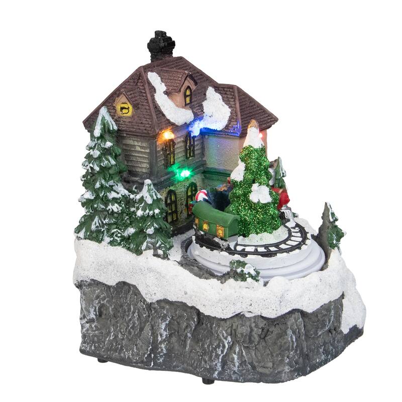 5.5" LED Lighted and Animated House with Train Christmas Village Display Piece