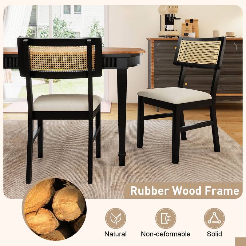 Costway Rattan Dining Chairs Set of 2/4 with Padded Seat, Rubber Wood