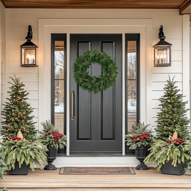 Pre-Lit Battery Operated Mossy Cashmere Pine Artificial Christmas Wreath - 32" - Clear Led Lights