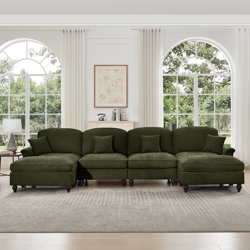 GDFStudio - Classic U-Shaped Chenille 4-Seater 137.8" Sectional Sofa with Ottomans