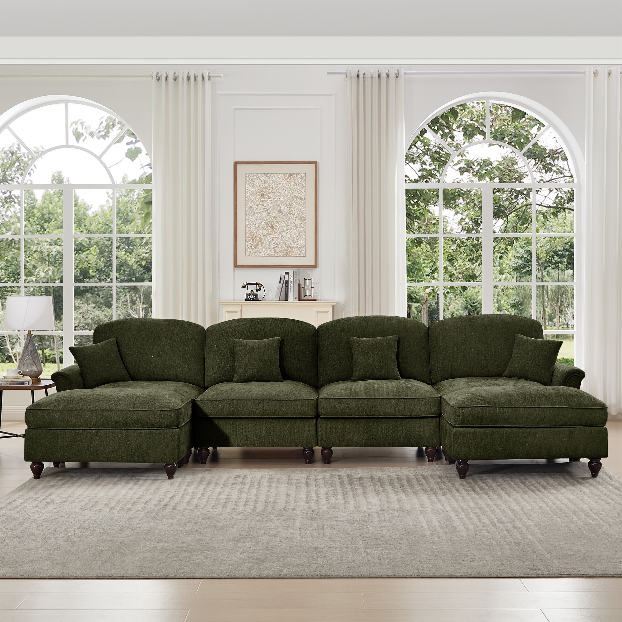 Oversized U Shaped 4 Seater Sectional Sofa, Classic Modular Deep Seat Sofa Couch with 2 Ottomans and Removable Skirts