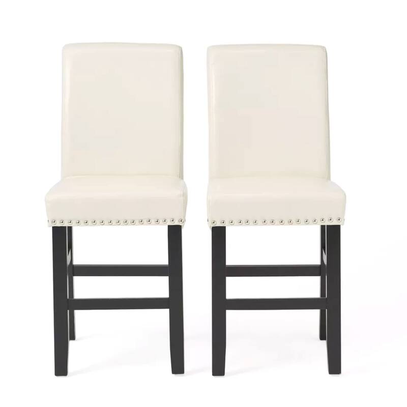 Modern Set of 2 Leather Counter Stools with Nail head Decoration and Upholstered for Bedroom and Dining Room