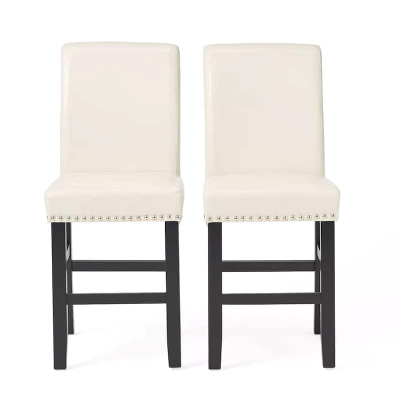 Modern Dining Chair Leather Counter Stool With Nail Head Decoration And High Back Design, for Dining Room, 2-piece Set