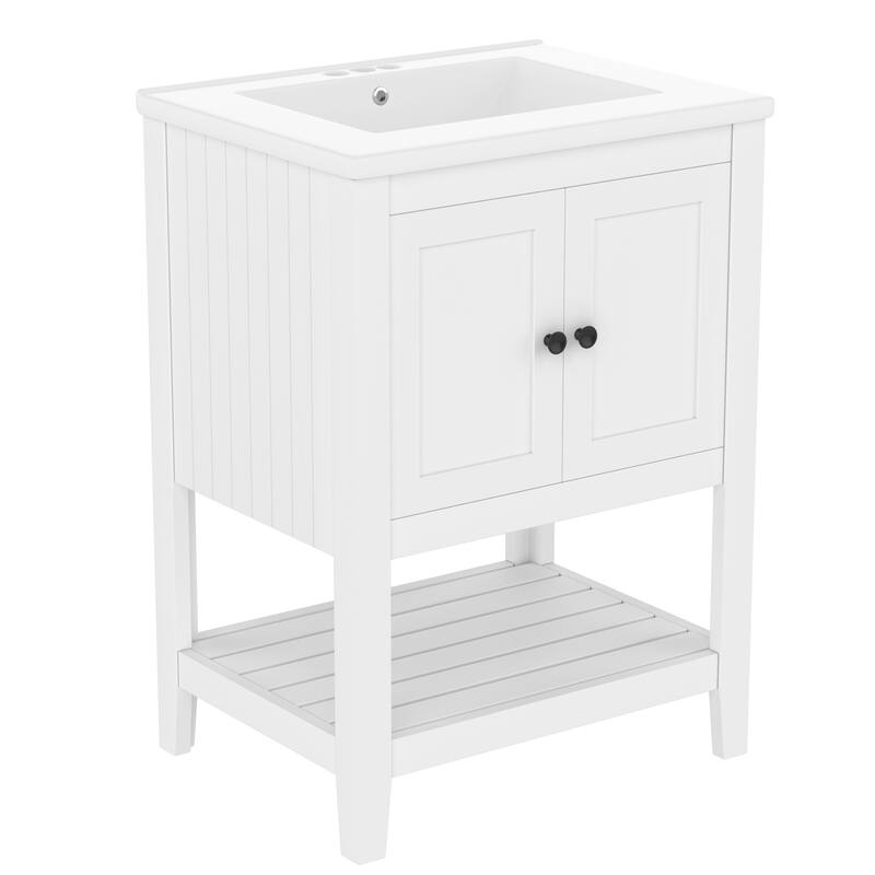 Bathroom Vanity with Sink, Small Storage Cabinet with 2 Soft Closing Doors, Sink Vanity with Solid Wood Frame