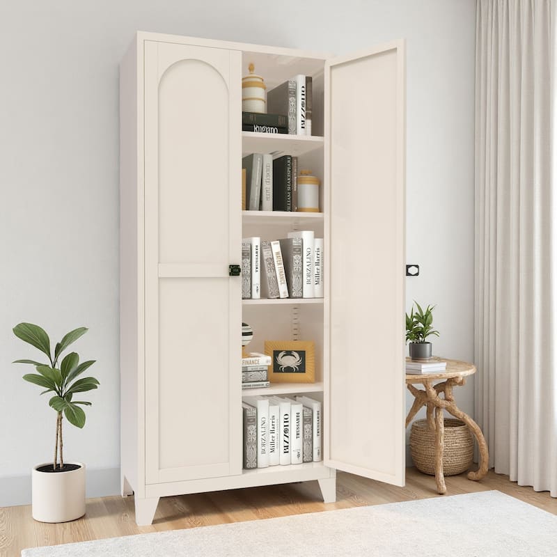 71" 2 Shapely Door Cabinet With Lock, Metal Storage Cabinet with Doors and Adjustable Shelves, for Kitchen Bedroom Living Room
