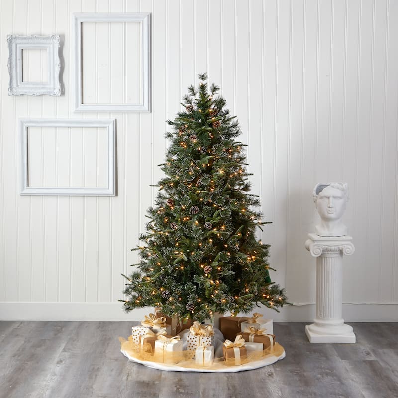 6’ Pre-Lit Snow Tipped Clermont Artificial Christmas Tree, Clear LED Lights - 6 Foot