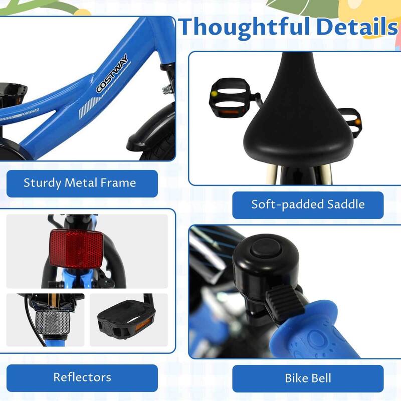 Costway 14" Kids Bike with Removable Training Wheels Adjustable Seat & - See Details