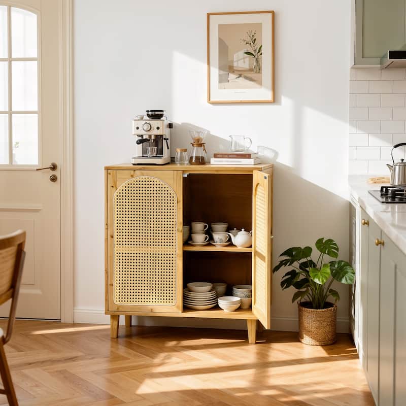 Rattan Buffet Cabinet with Storage Table Accent Sideboard with Doors - 29.5x15.3x32.2 inch