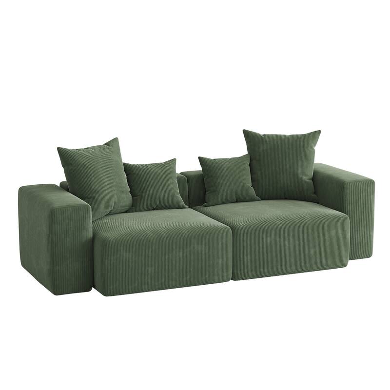 2 Set Oversized Corduroy Sectional Sofa Square Arm