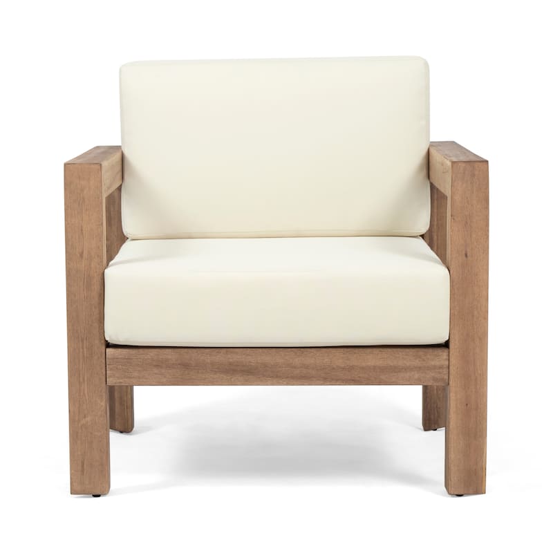 Genser Outdoor Wooden Club Chairs with Cushions by Christopher Knight Home - Single