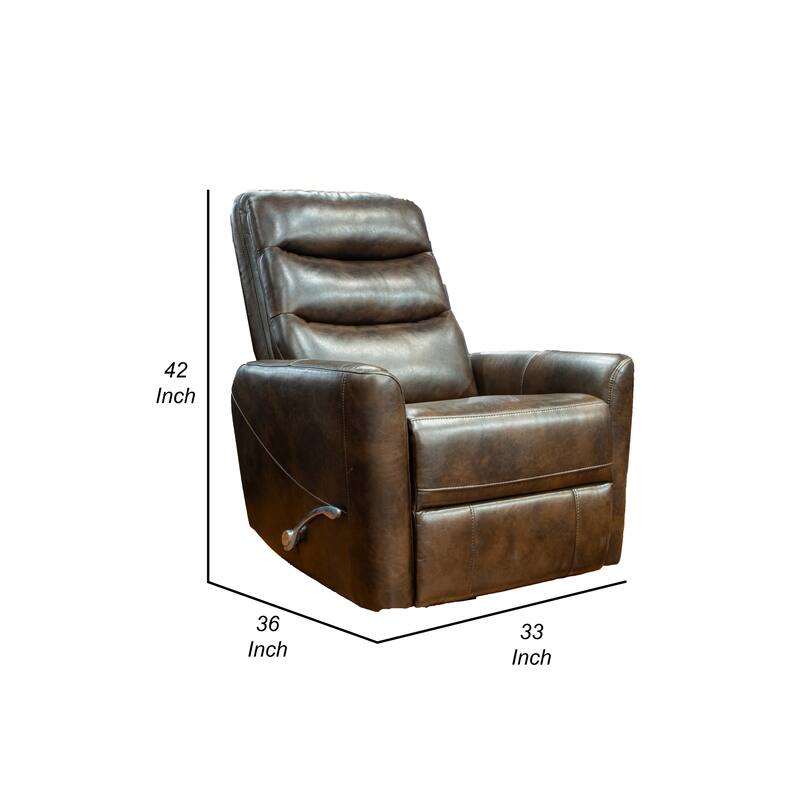 Aki 36 Inch Swivel Manual Recliner Chair, Luxury Plush Brown Faux Leather