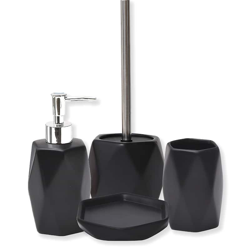 Diamond Bath Set Accessories White or Black - Full Set 4 Pieces - Black