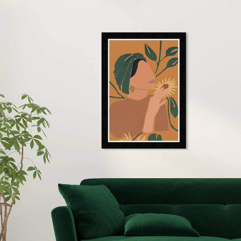 Wynwood Studio Prints Floral and Botanical Brilliant Sunflower Scent Brown and Ochre Modern & Contemporary Wall Art Canvas Print - Black