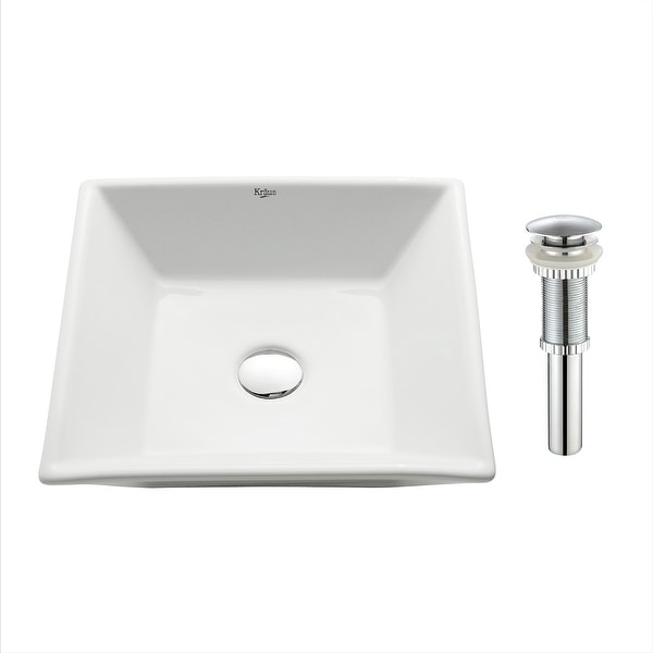 Kraus Elavo 16 inch Square Porcelain Ceramic Vessel Bathroom Sink. Opens flyout.
