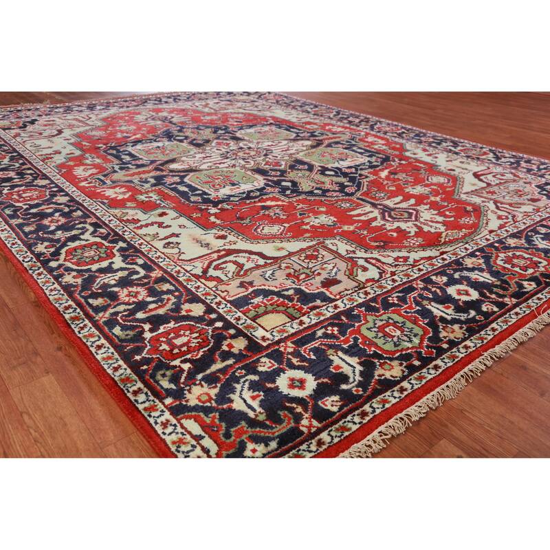 Hand Knotted Oriental 100% Wool Carpet Traditional Medallion Red Heriz (serapi) Area Rug - 10' 0'' X 7' 11''