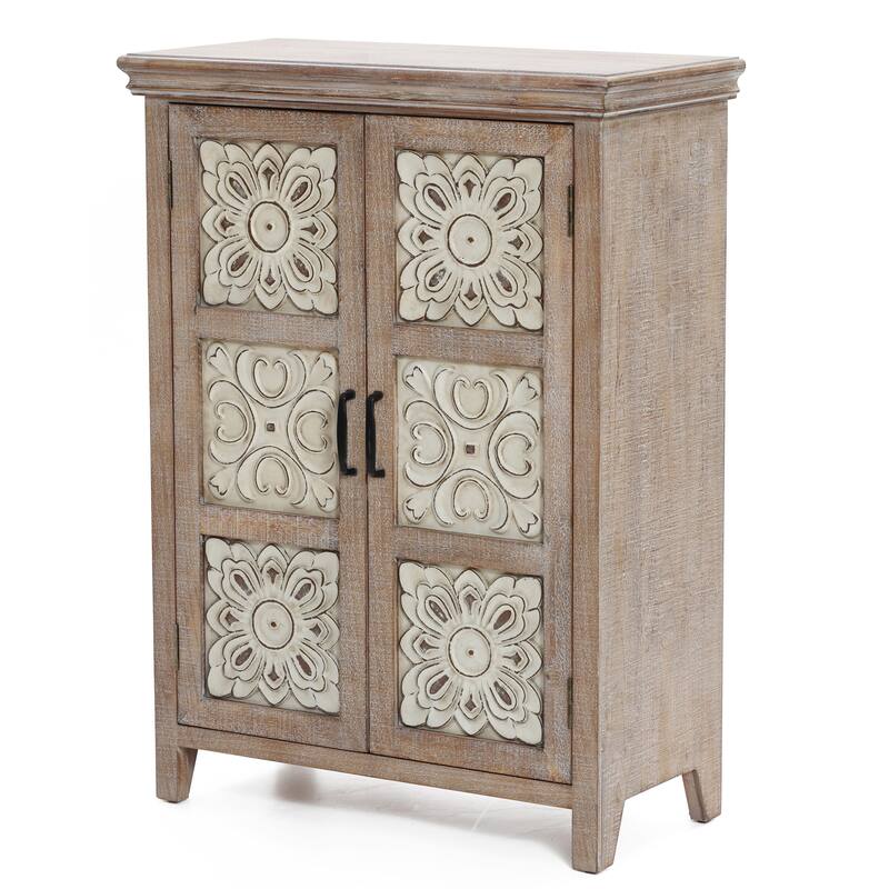 Farmhouse 37.4" Tall 2-Door Wood Storage Cabinet - 37.4" H x 27.68" W x 13.23" D
