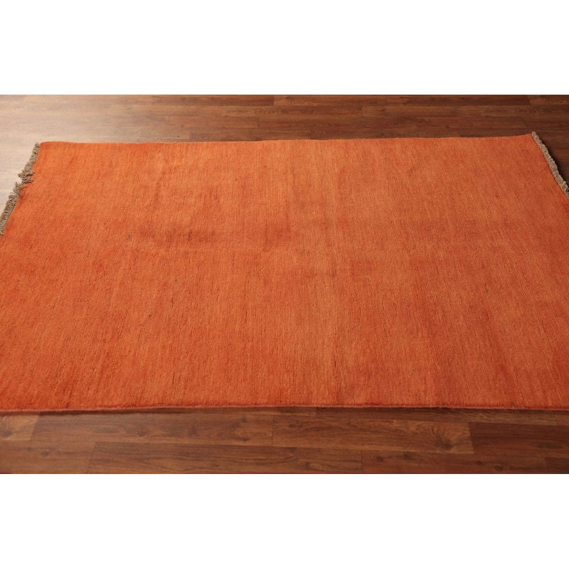 Orange Gabbeh Modern Rug Hand-Knotted Contemporary Wool Carpet - 3'10" x 5'10"