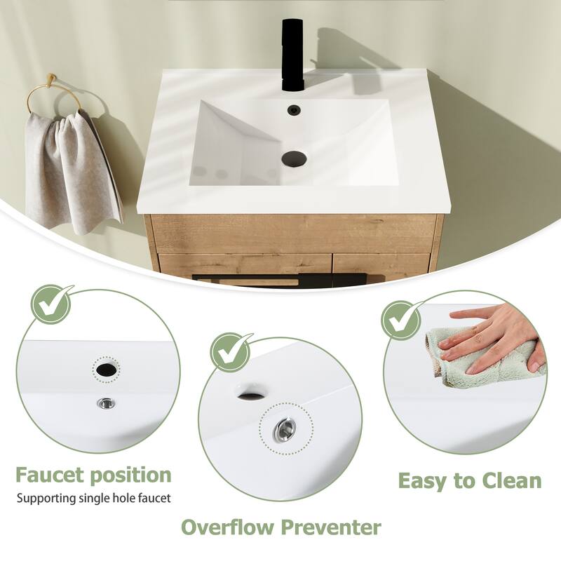 24" FreeStanding Bathroom Vanity with Sink, Floor Stand Bathroom Vanity with Soft Close Door and Adjustable shelf