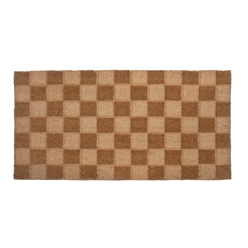 Engraved Coir Doormat with Checkerboard Print and PVC Back - 32.0"L x 16.0"W x 0.1"H