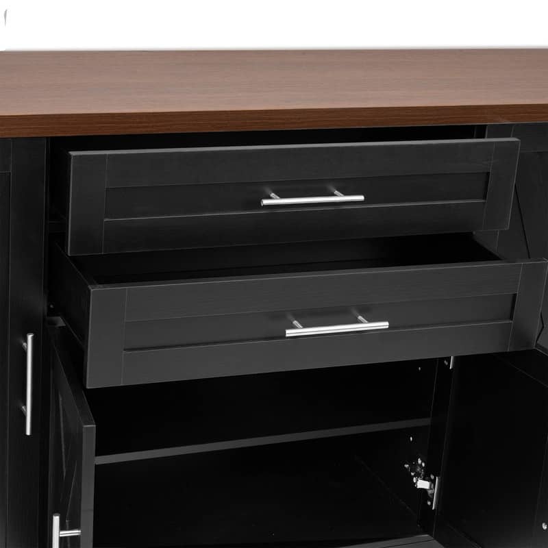 63" Farmhouse Buffet Cabinet with Storage Barn Door and Drawers for Kitchen or Dining Room Use