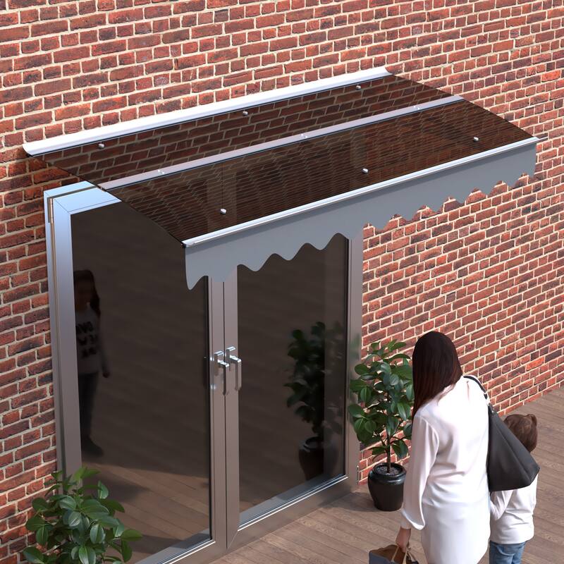 79x34 Inch Aluminum Alloy Window Awning with Polycarbonate Roof and Valance for Masonry Houses