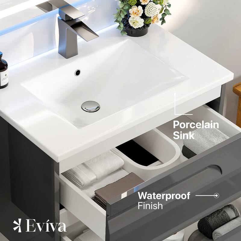 Eviva Joy 24" Wall Mount Bathroom Vanity with Porcelain Top