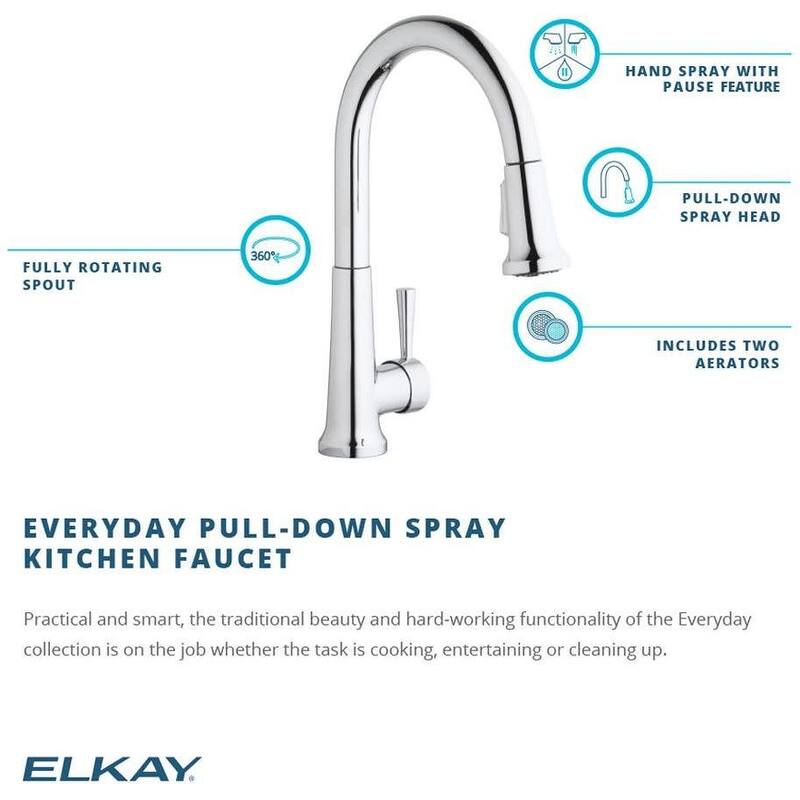 Elkay Everyday 1.5 GPM Single Hole Pull Down Kitchen Faucet - Includes