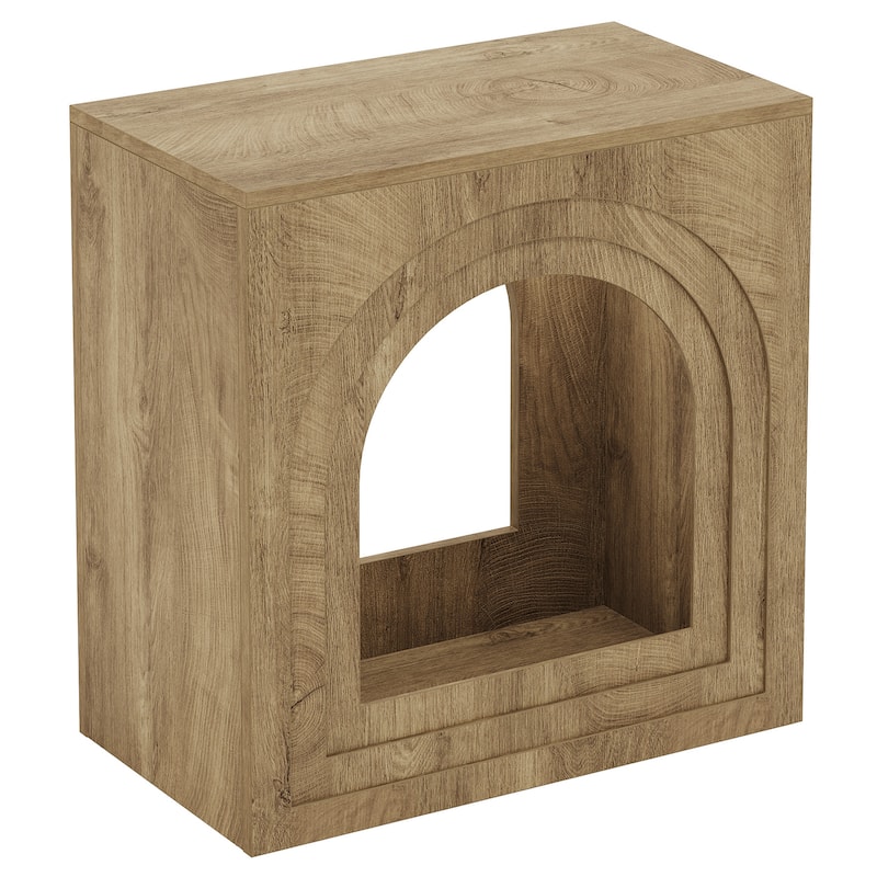 Square End Table, 2-Tier Accent Side Table with Open Shelf, Arched Nightstand for Living Room, Bedroom