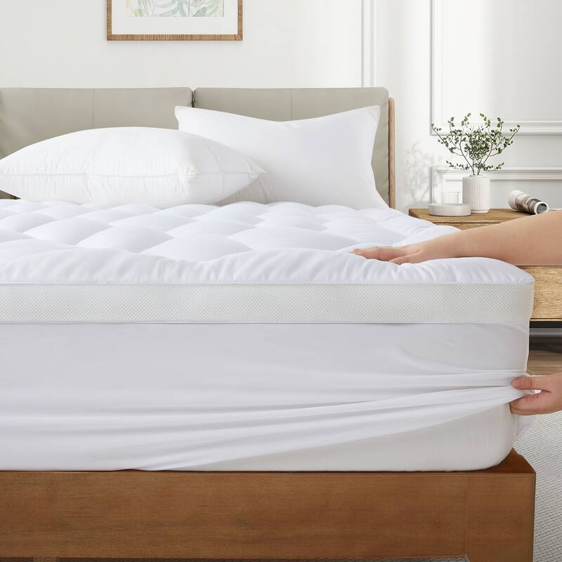 3-inch Soft Fitted Quilted Foam Mattress Pad with Elastic Deep Pocket