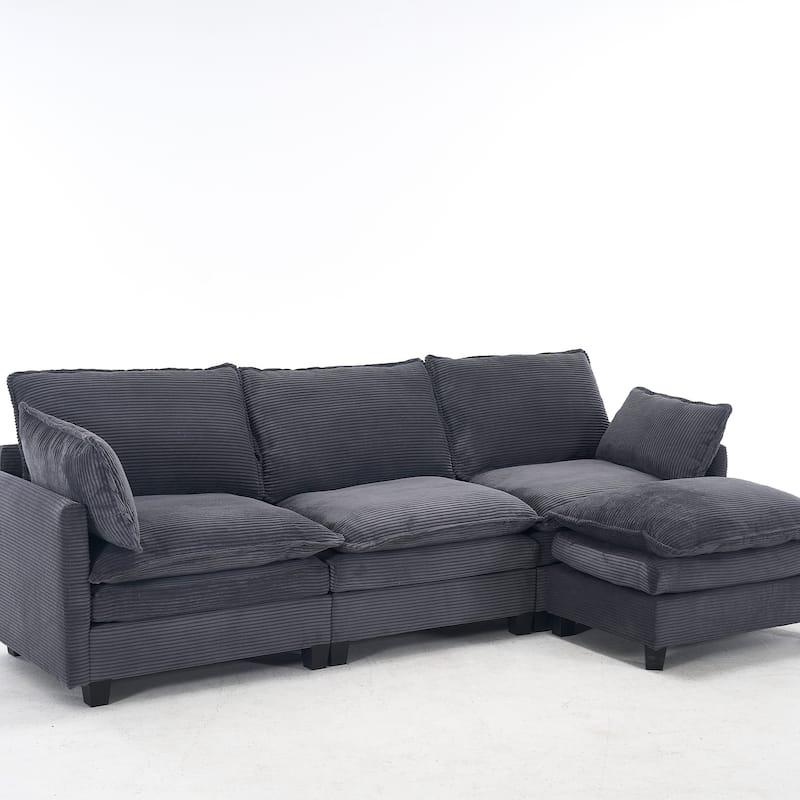 102" Velvet U-Shaped Sectional Sofa with Ottoman & Lumbar Pillows