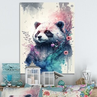 Designart 'Cute Panda Floral Art' Animals Canvas Wall Art - Bed Bath ...