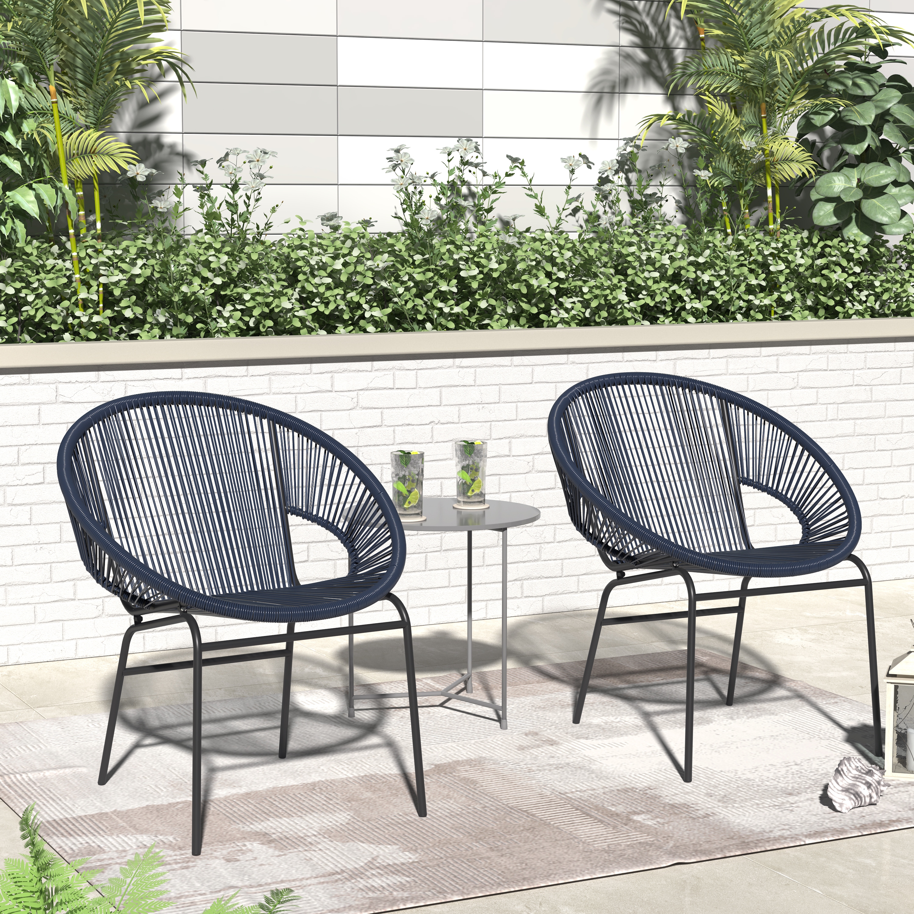 Corvus Sarcelles Woven Wicker Indoor Outdoor Bistro Chairs Set of 2