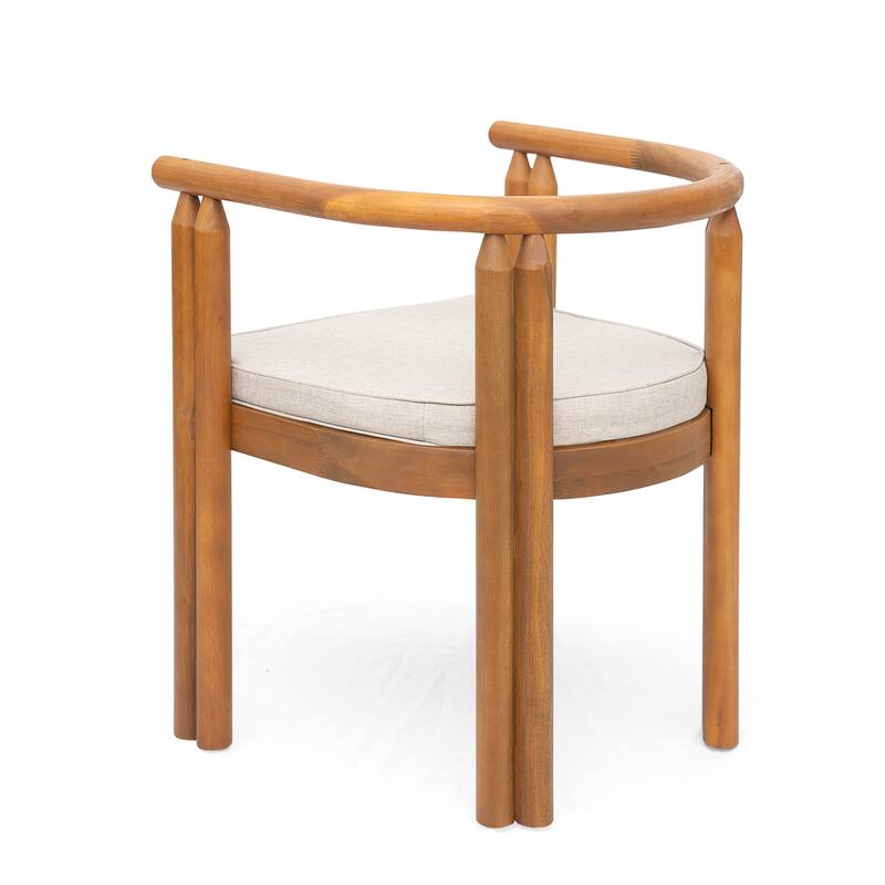 Roomfitters Cove Outdoor Acacia Wood Dining Chairs with Cushions, Teak Finish and Beige Set of 2