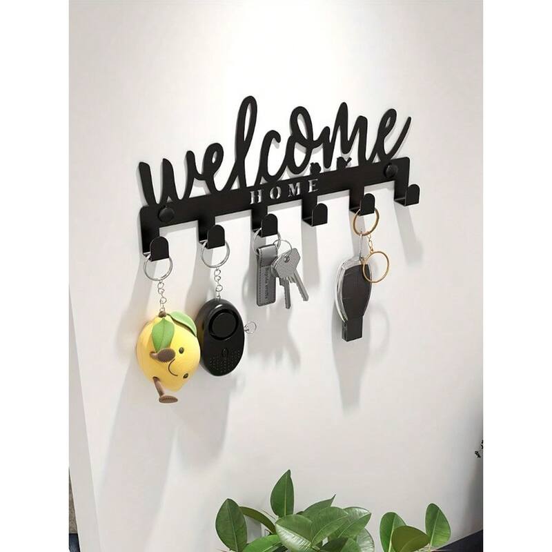 Wall-Mounted Key Holder Adhesive Hooks Sleek Storage Solution - 10.23” x 4.52”