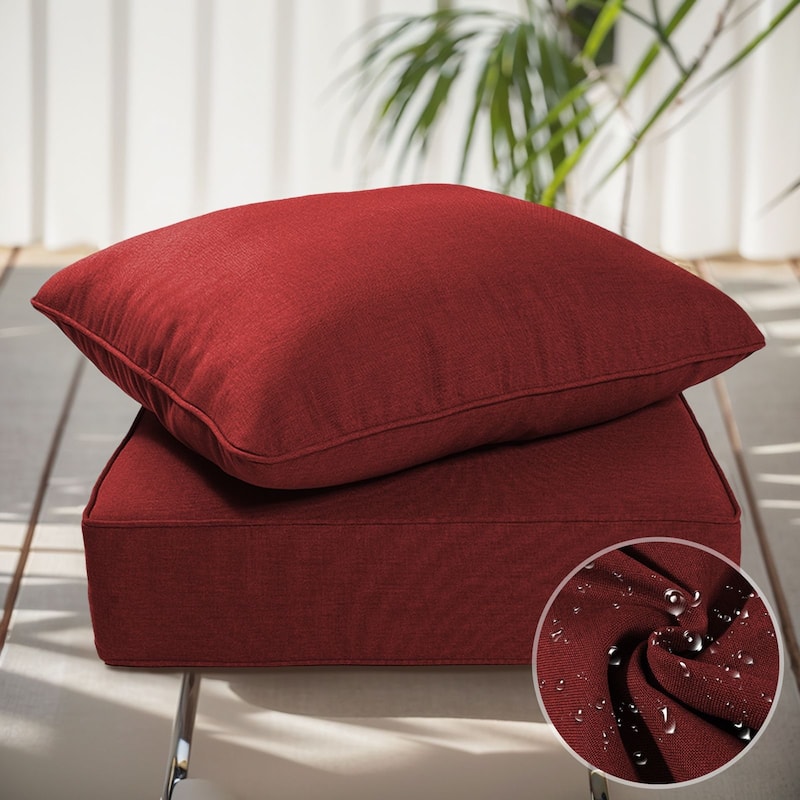 Gymojoy 24"x24"x6" Thick Cushions & Pillows Set - Deep Seat Indoor/Outdoor Water & Fade Resistant