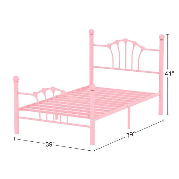 dimension image slide 2 of 3, VECELO Classic Metal Platform Bed Frame, Twin Size Beds with Shell Style, Storage Space Under Bedframes, Kids Bed