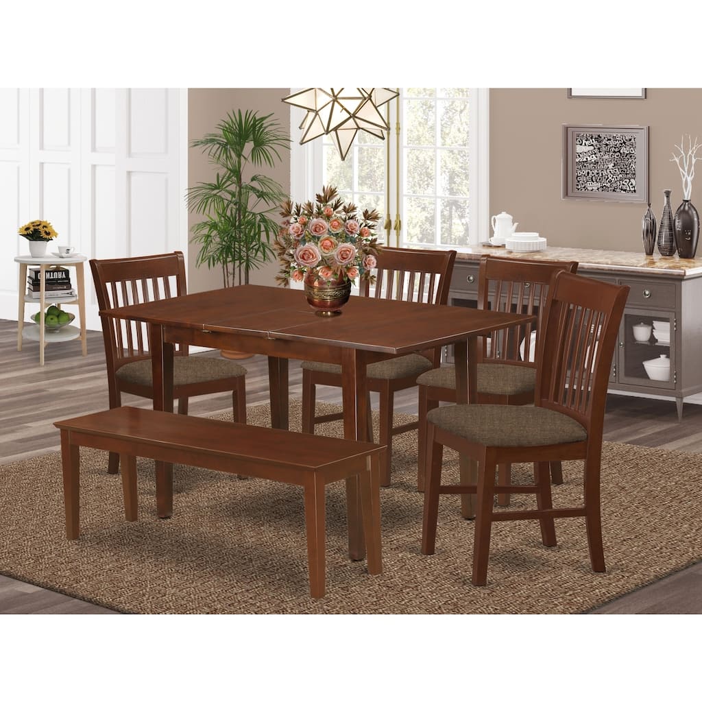 HomeStock 6-Piece Rectangle Mahogany Finish Solid Wood Top dining Table with 1-Bench and 4-Chairs