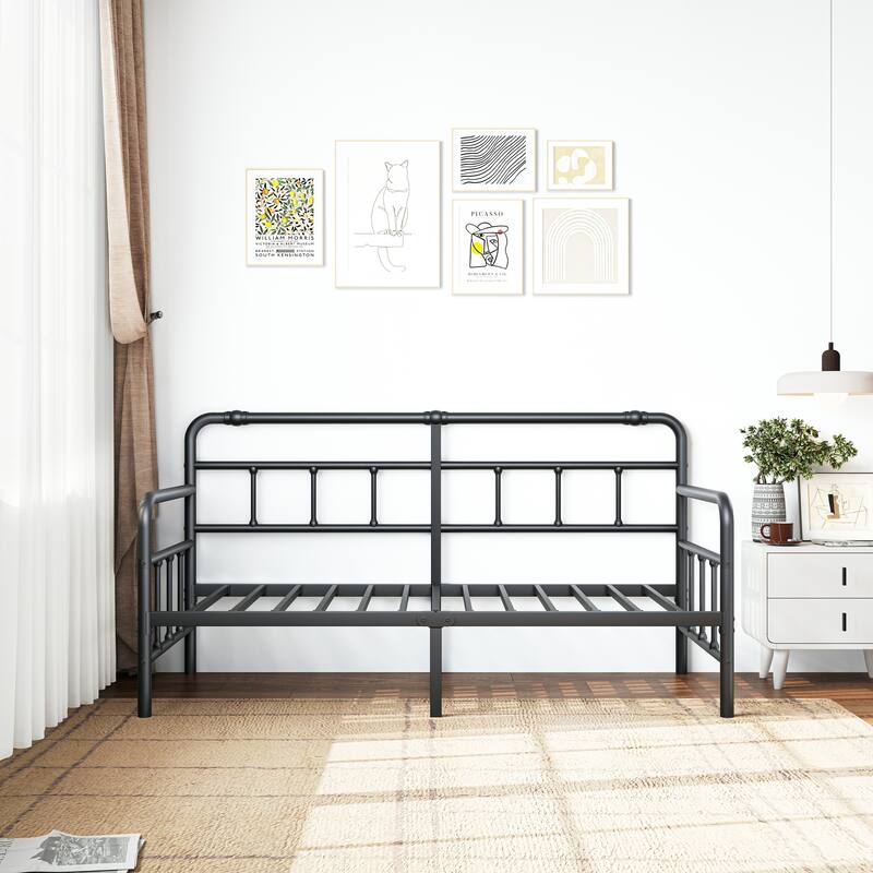 Metal Twin Daybed Frame, 2-in-1 Space-Saving Sofa Bed for Living Room, Guest Room