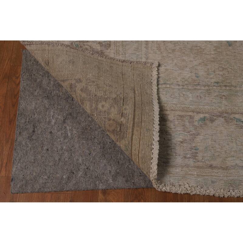 Distressed Beige Tabriz Persian Vintage Rug Hand-Knotted Wool Carpet - 9'1"x 11'9"
