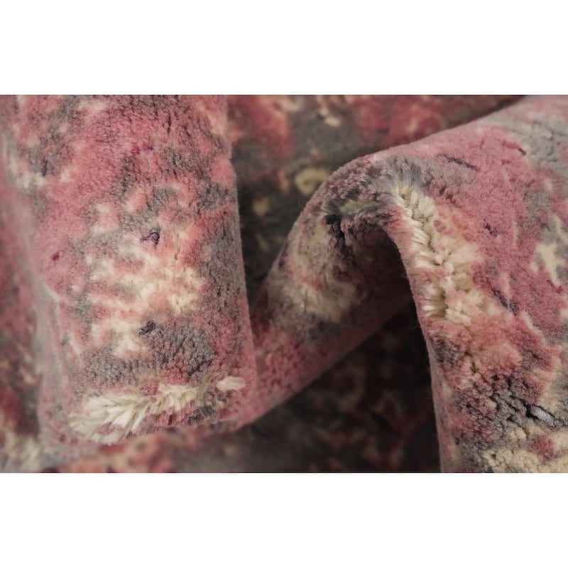 Hand Knotted Oriental Viscose Silk Carpet Modern All-Over Pink Abstract Area Rug - 3' 0'' X 2' 0''
