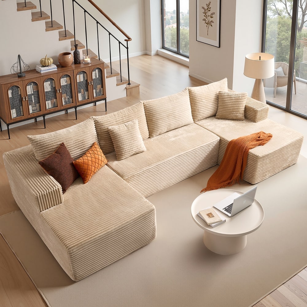 OVIOS 3 Piece Plush Sectional Non-Assembly Indoor Sofa