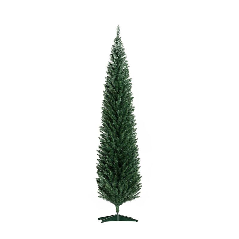 8ft Slim Pencil Artificial Christmas Tree with 618 Branch Tips and Plastic Stand