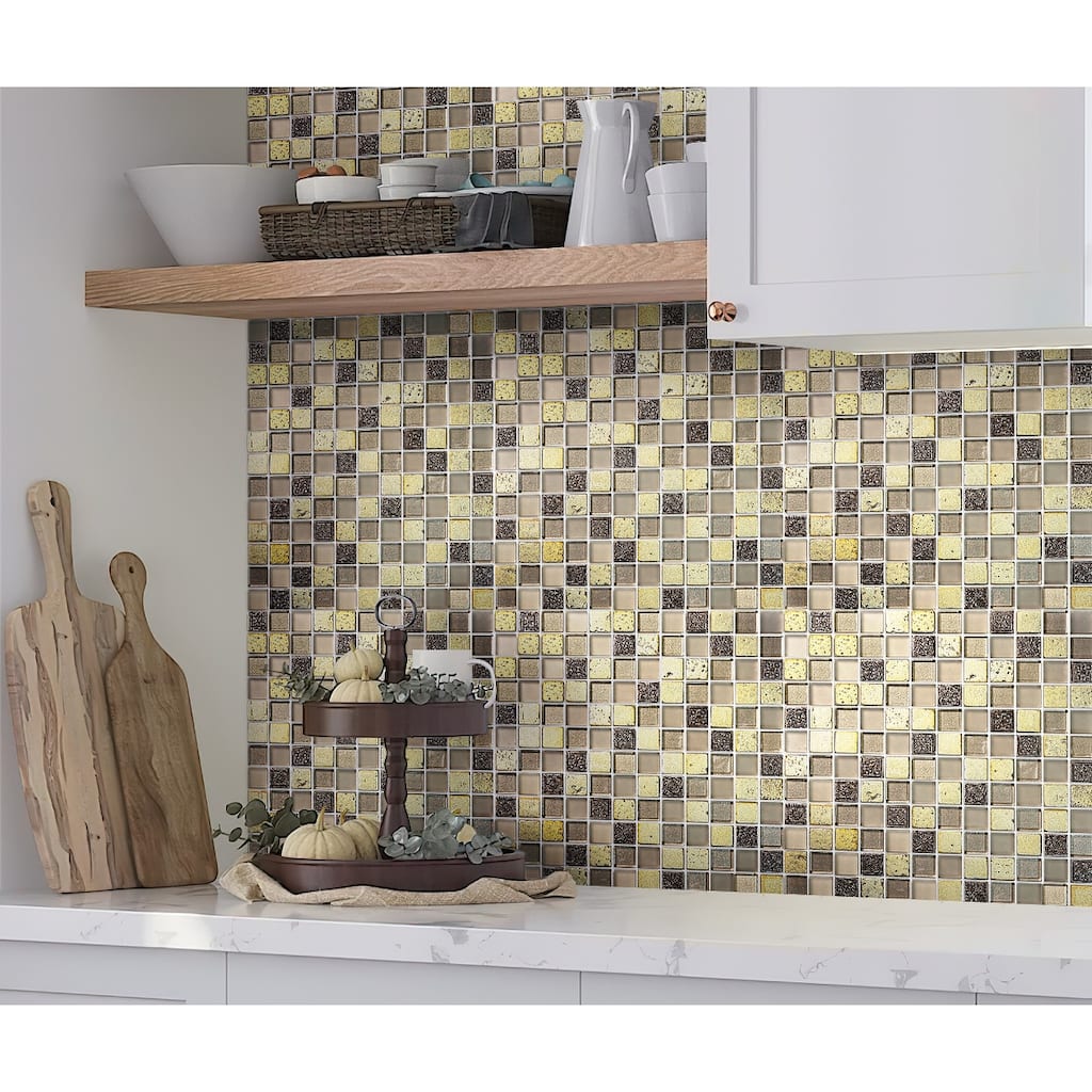 Apollo tile 12" x 12" Phoenix Glossy Foiled Beige Glass Resin Stone Tile (4.75 sq ft/case) - 5 Pack